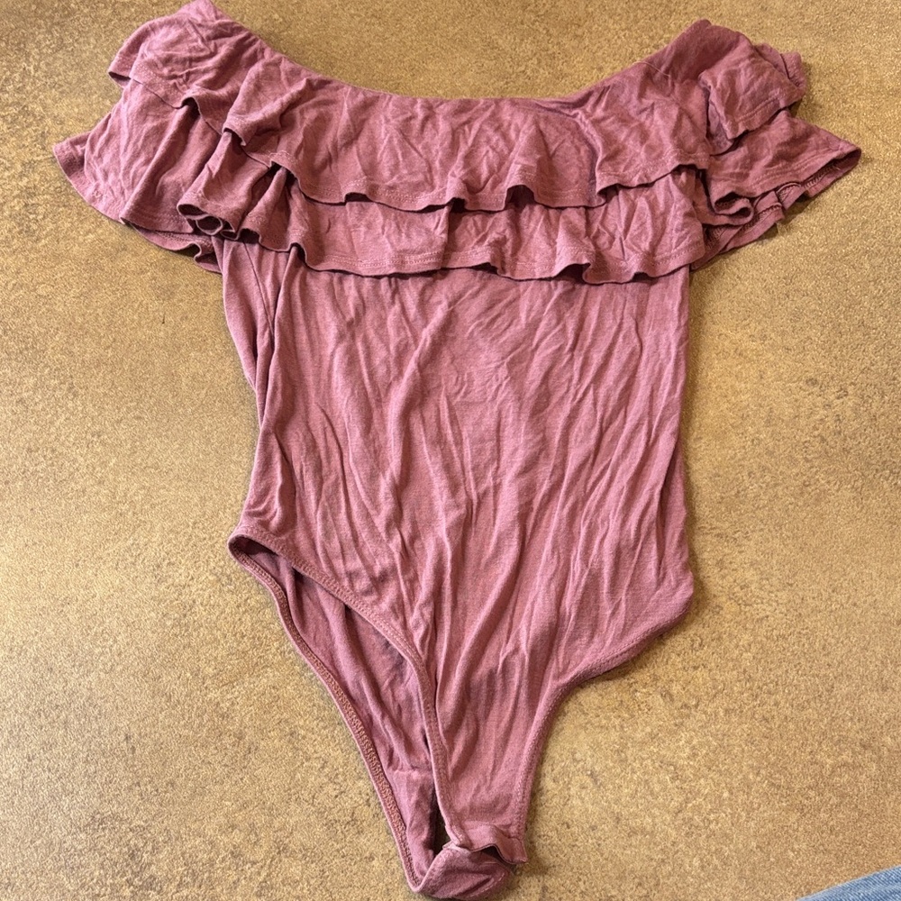 Elegant Ruffled Mauve Bodysuit